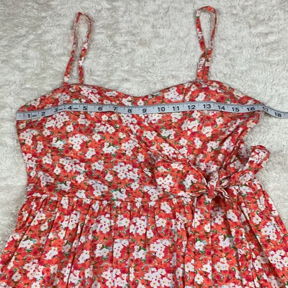 Love Tease Peach and floral print bow waist mini sun dress, size 9 - Picture 5 of 9